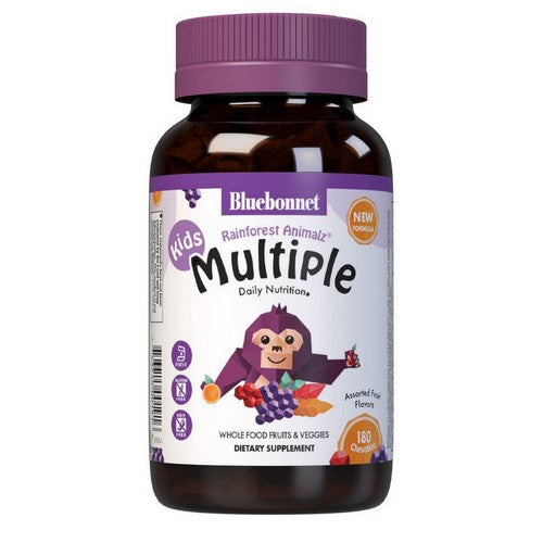 Super Earth Rainforest Animalz Vitamin C Vegetarian Orange, Grape, Cherry Flavors 180 Animal Shaped Chew Tabs by Bluebonnet Nutrition