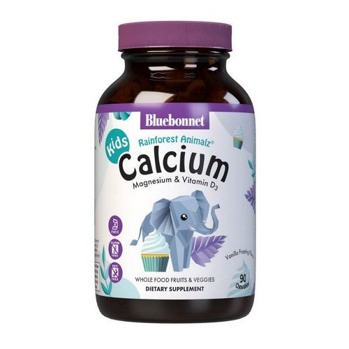 Super Earth Rainforest Animalz Calcium Magnesium and Vitamin D3 Natural Vanilla Swirl  Flavor 90 Animal Shaped Chew Tabs by Bluebonnet Nutrition