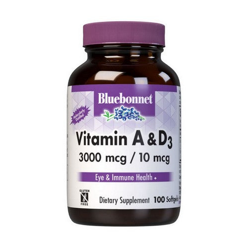Vitamin A and D3 10000 IU/400 IU 100 Softgels by Bluebonnet Nutrition