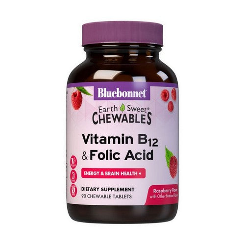 Earthsweet Chewable Vitamin B-12 and Folic Acid Raspberry Flavor 90Tab by Bluebonnet Nutrition