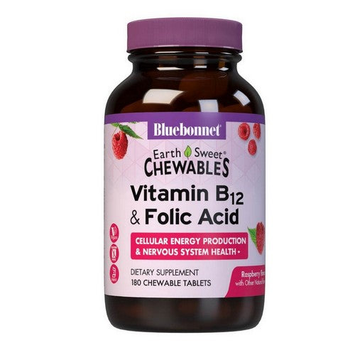 Earthsweet Chewable Vitamin B-12 and Folic Acid Raspberry Flavor 180Tab by Bluebonnet Nutrition
