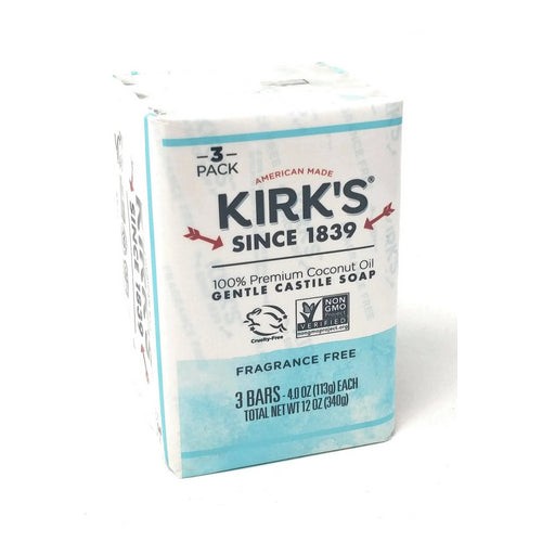 Castile Bar Soap Fragrance Free Pack 3/4 oz by Kirk's Natural Products