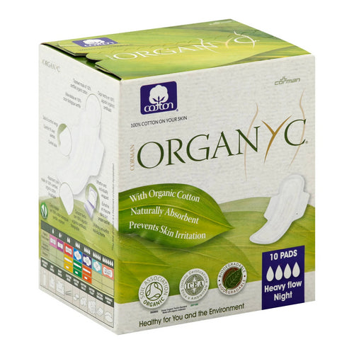 Cotton Pads Folded Heavy Flow Night With Wings 10 Count by Organyc