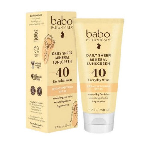 Daily Sheer Sunscreen Spf 40 Extra Sensitive For Face 1.7 Oz by Babo Botanicals