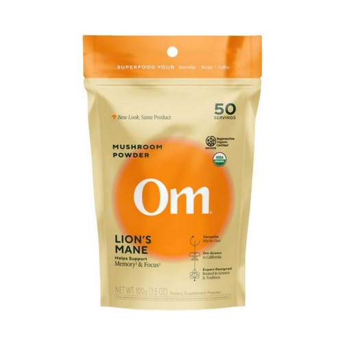 Organic Mushroom Nutrition Supplement Powder Lions Mane 3.5 Oz by Om Mushrooms
