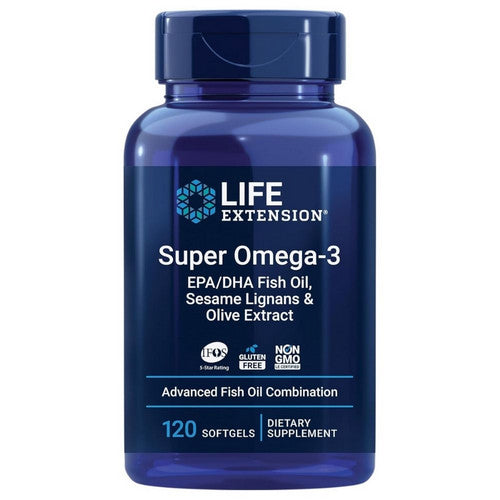 Super Omega 3 EPA And DHA Fish Oil Sesame Lignans And Olive Extract 120 Soft Gels by Life Extension