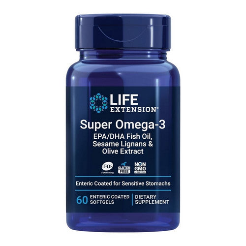 Super Omega-3 EPA/DHA Fish Oil, Sesame Lignans & Olive Extract Enteric Coated 60 Soft Gels by Life Extension