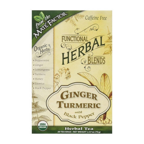 Functional Herbal Blends Ginger Turmeric With Black Pepper Tea 20 Count by The Mate Factor