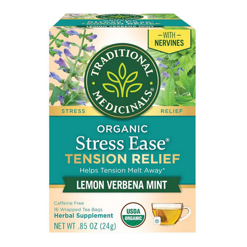 Organic Stress Ease Tension Relief Lemon Verbena Mint 16 Count by Traditional Medicinals