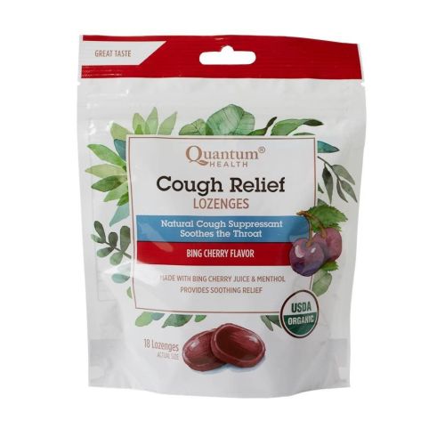 Cough Relief Organic Bagged Lozenges Bing Cherry 18 Count by Quantum Health
