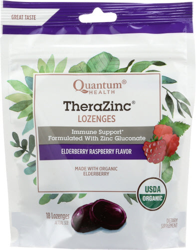 TheraZinc Organic Bagged Lozenges Elderberry and Raspberry 18 Count by Quantum Health
