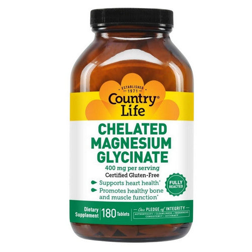 Chelated Magnesium Glycinate 180 Tabs by Country Life