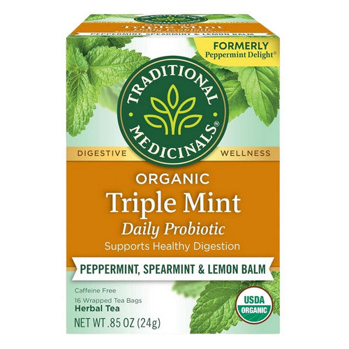 Organic Probiotic Tea Triple Mint 16 Bags by Traditional Medicinals