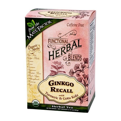 Organic Ginkgo Recall With Turmeric And Gotu Kola Herbal Tea 20 Bags by The Mate Factor