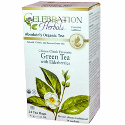 Organic Chinese Green Tea with Elderberries 24 Bags by Celebration Herbals