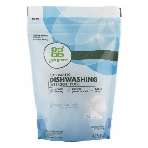 Dishwasher Detergent Pods Fragrance Free 432 Grams by Grab Green
