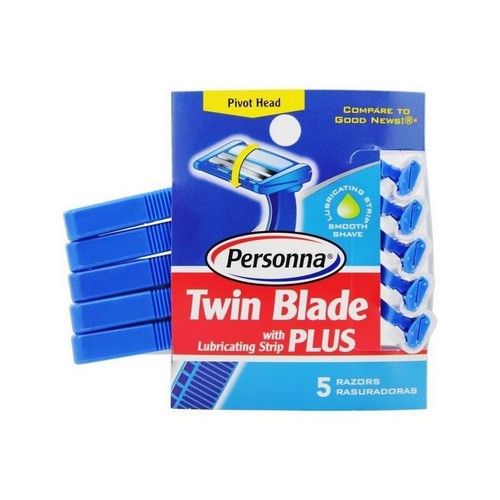Twin Blade Plus Disposable Razors With Lubricating Strip 5 Count by Personna
