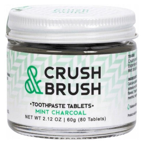 Toothpaste Tablet Jar Mint Charcoal 2.12 Oz by Crush & Brush