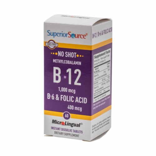 No Shot Methylcobalamin B-12 with B-6 & Folic Acid 60 Tabs by Superior Source