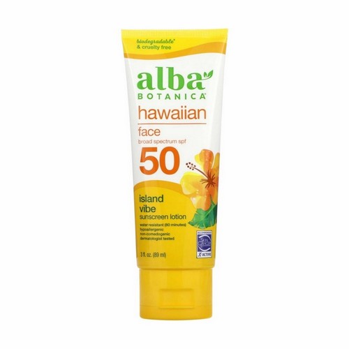 Hawaiian Facial Sunscreen Lotion Spf 50 Fragrance Free 3 Oz by Alba Botanica