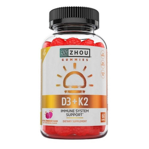D3 + K2 Gummies Strawberry 60 Count by Zhou Nutrition