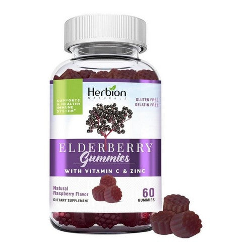 Elderberry Gummies With Vitamin C And Zinc Raspberry 60 Count by Herbion Naturals