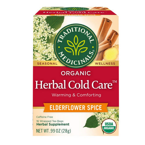 Organic Herbal Cold Care Tea Elderflower Spice 16 Bags by Traditional Medicinals