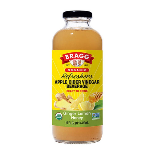 Organic Apple Cider Vinegar Refreshers Prebiotic Ginger Lemon Honey 16 Oz by Bragg