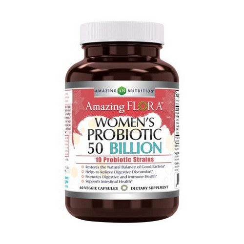 Amazing Flora Women's Probiotic 10 Strains 50 Billion 60 Veg Caps by Amazing Nutrition