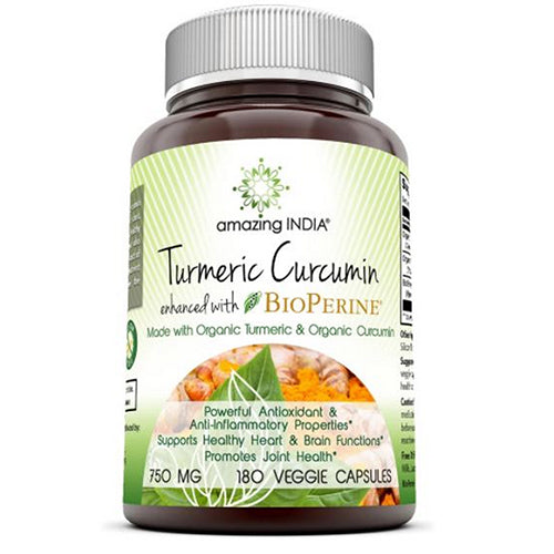 Amazing India Turmeric Curcumin with Bioperine 180 Veg Caps by Amazing Nutrition