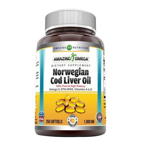 Amazing Omega Norwegian Cod Liver Oil Orange 250 Softgels  by Amazing Nutrition