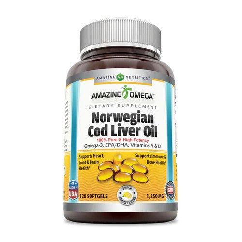Amazing Omega Norwegian Cod Liver Oil Fresh Lemon 120 Softgels by Amazing Nutrition