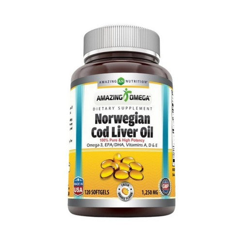 Amazing Omega Norwegian Cod Liver Oil Orange 120 Softgels by Amazing Nutrition