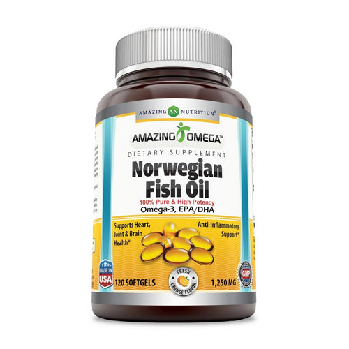 Amazing Omega Norwegian Fish Oil Orange 120 Softgels by Amazing Nutrition