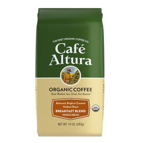 Organic Coffee Breakfast Blend Medium Roast Whole Bean 10 Oz by Cafe Altura
