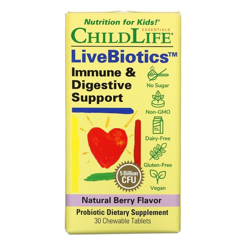 LiveBiotics Immune & Digestive Support Natural Berry 30 Tabs by Child Life Essentials