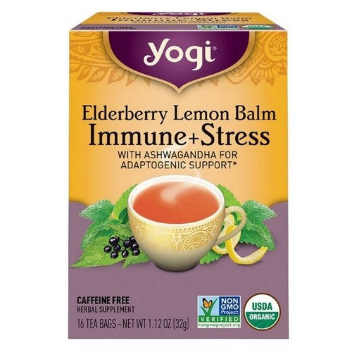 Elderberry Lemon Balm Immune + Stress 16 Bags by Yogi