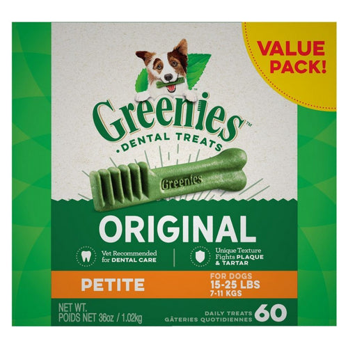 Original Teenie Dental Dog Treats Petite - 60 Treats - (Dogs 15-25 lbs) by Greenies