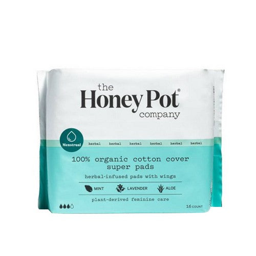 Organic Cotton Cover Super Pads With Wings 16 Count by The Honey Pot