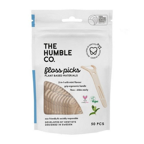 Dental Floss Picks w/ Grip Handle Mint 50 Count by The Humble Co