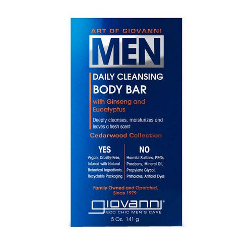 Men Daily Cleansing Body Bar Cedarwood Ginseng and Eucalyptus 5 Oz by Giovanni Cosmetics