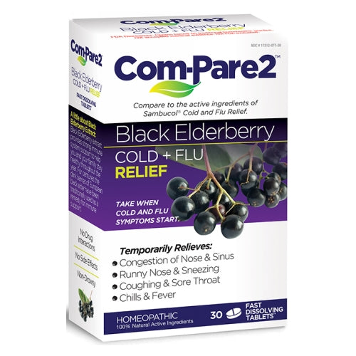 Cold + Flu Relief Fast Dissolve Black Elderberry 30 Tabs by Com-Pare2