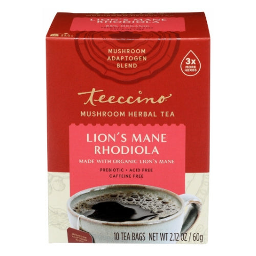 Lion's Mane Rhodiola Rose Mushroom Herbal Tea 10 Count (Case of 6) by Teeccino