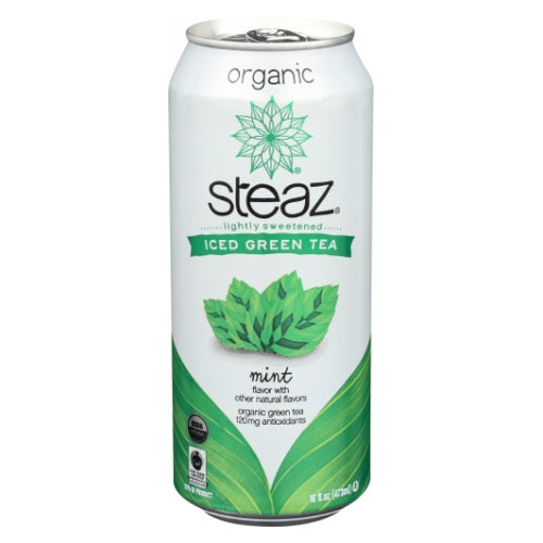 Organic Lightly Sweetened Iced Green Tea with Mint 16 Oz (Case of 12) by Steaz