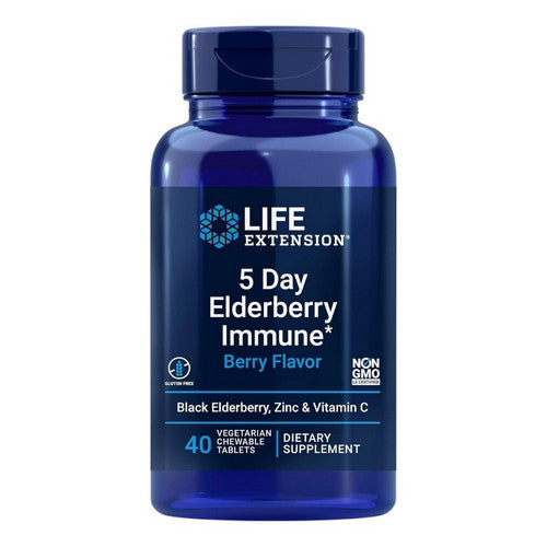 5 Day Elderberry Immune Berry Flavor 40 Tabs by Life Extension
