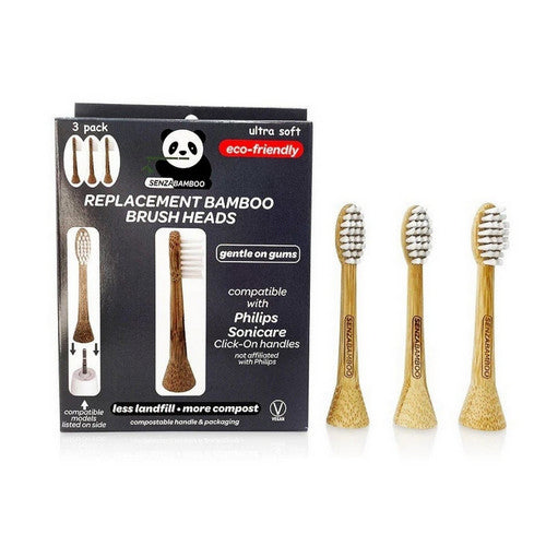 SenzaBamboo Replacement Bamboo Brush Heads 3 Count by Senzacare