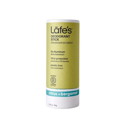 Natural Deodorant Stick Plastic Free Citrus And Bergamot 2.25 Oz by Lafes Natural Body Care