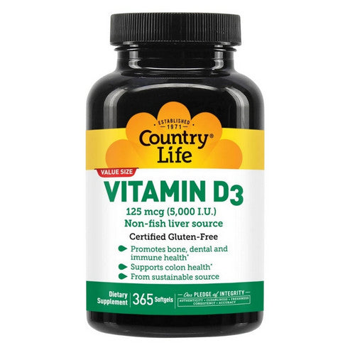 Vitamin D3 (5000 IU) 365 Softgels by Country Life