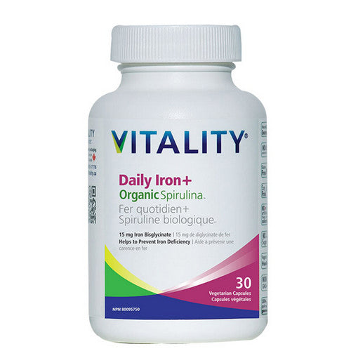 Daily Iron Plus Organic Spirulina 30 Veg Caps by Vitality