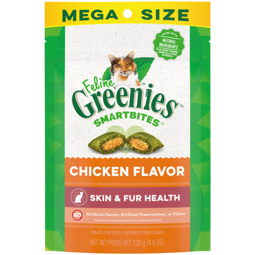 Greenies Feline SmartBites Skin & Fur Crunchy & Soft Adult Cat Treats Chicken, 1 Each/4.6 Oz by Greenies